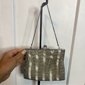 Vintage Elegant Silver and Cream Evening Bag - 1920s vibe